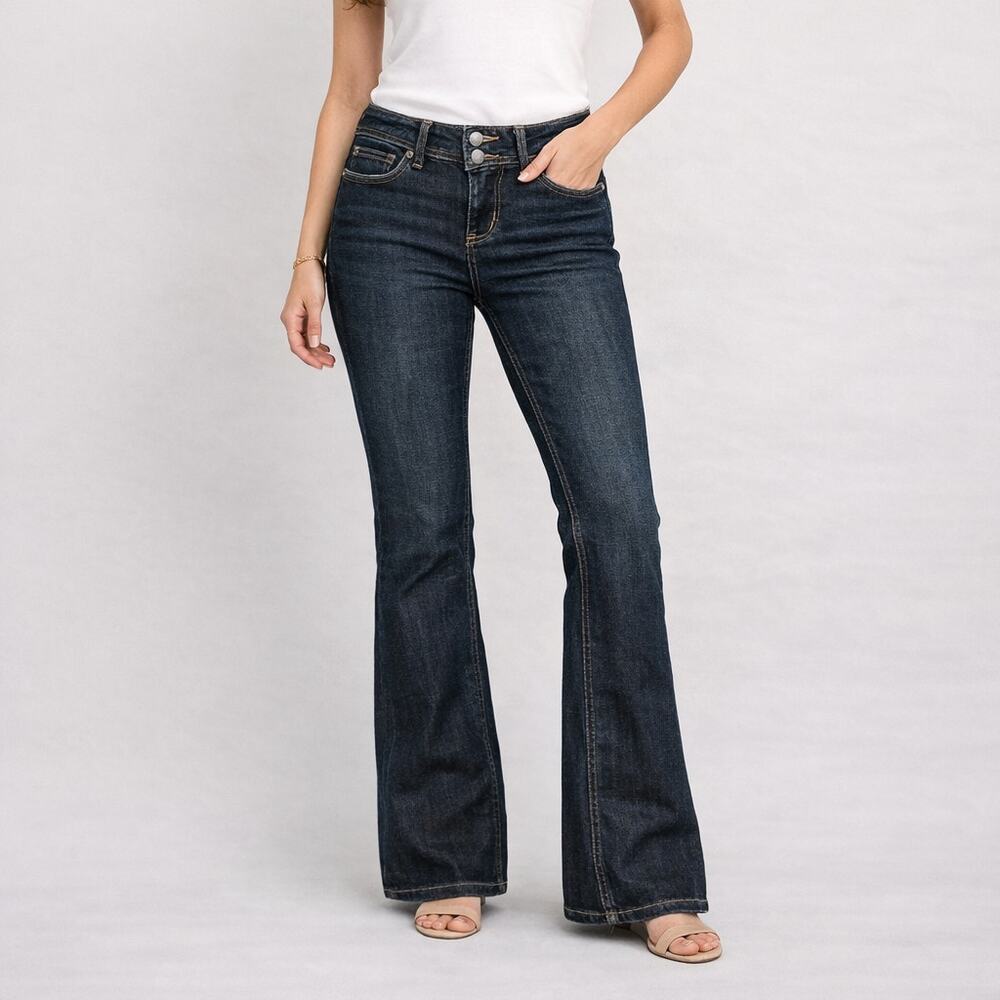 Topshop Womens Moto Bootcut Flare Jeans 28x36 Tall Dark Wash Low Rise Vintage